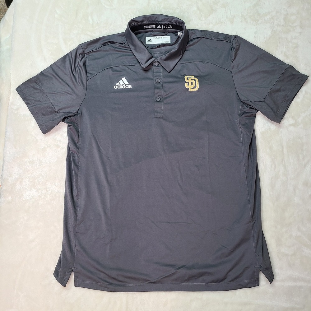 San Diego Padres Polo Shirt Mens XL Gray Adidas Aeroready Baseball MLB Side Slit